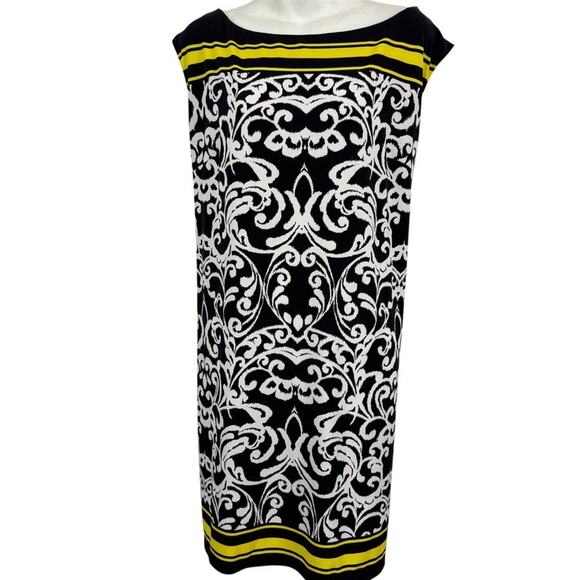 Jessica Howard Black Yellow Jersey Knit Cap Sleeve Stretch Mini Length Dress XXL - Picture 1 of 16